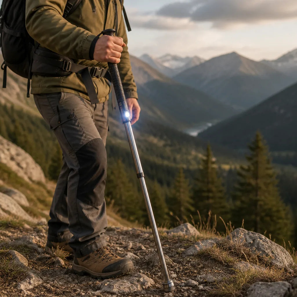 Adjustable Height Trekking Pole with Integrated LED Light