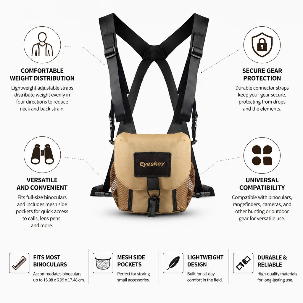 Binocular Chest Pack Adjustable Padded Case & Mesh Pockets