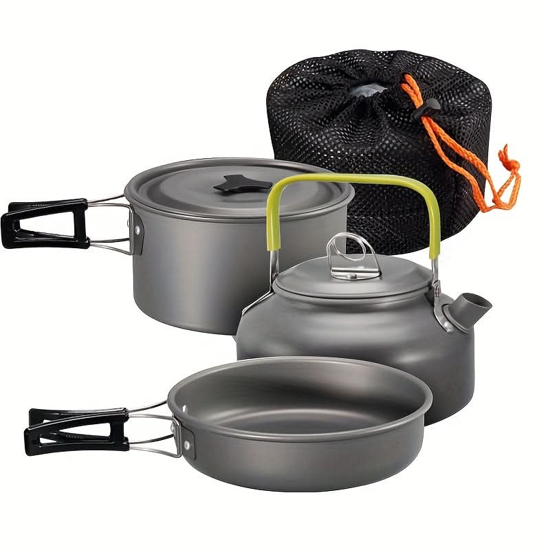 Camping Cookware Set Compact Nesting Aluminum & Heat-Resistant Handles