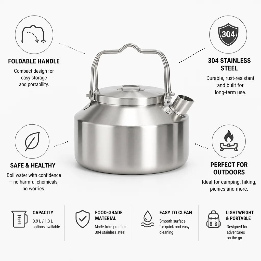 Camping Kettle 304 Stainless Steel Foldable Handle