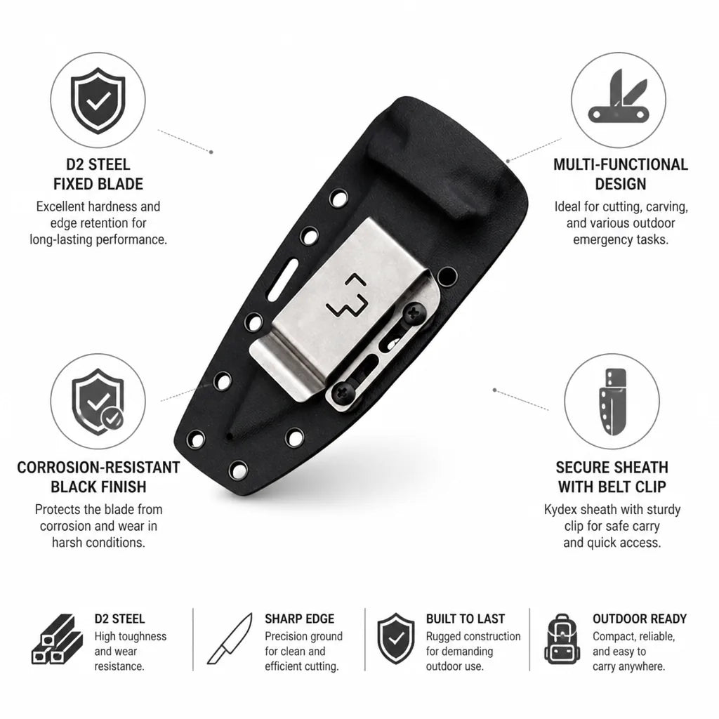 Camping Knife D2 Steel Fixed Blade Corrosion-Resistant