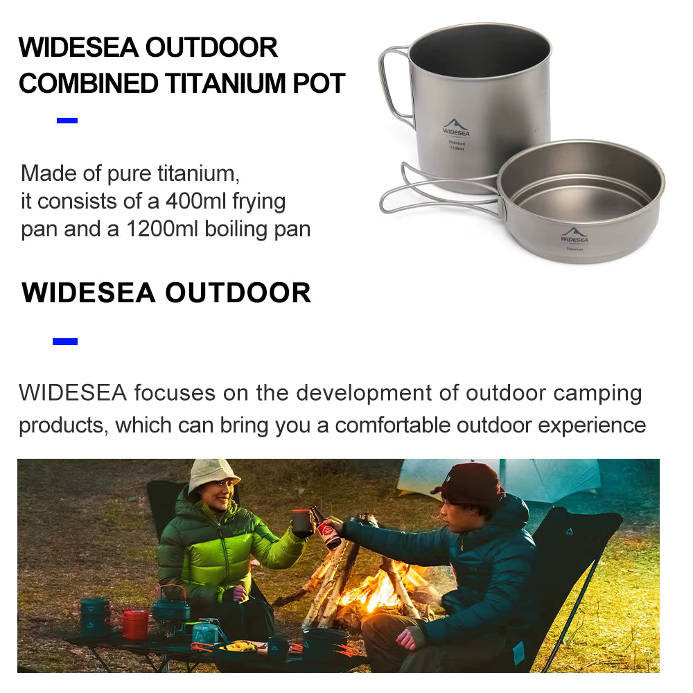 Camping Pot Ultralight Titanium Foldable Handles 1100ml