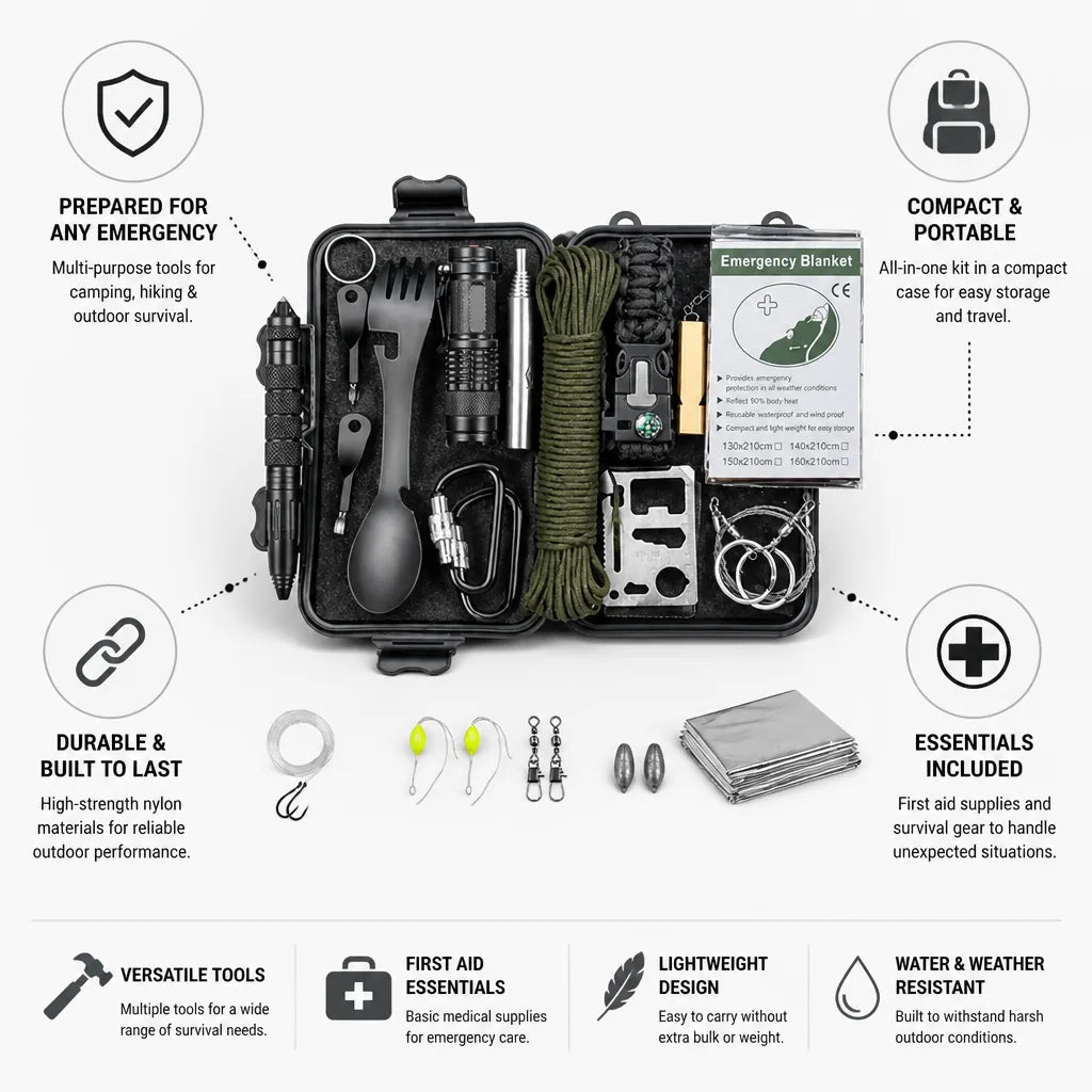 Camping Survival Kit Multi-Tool & First Aid Camouflage Nylon Case