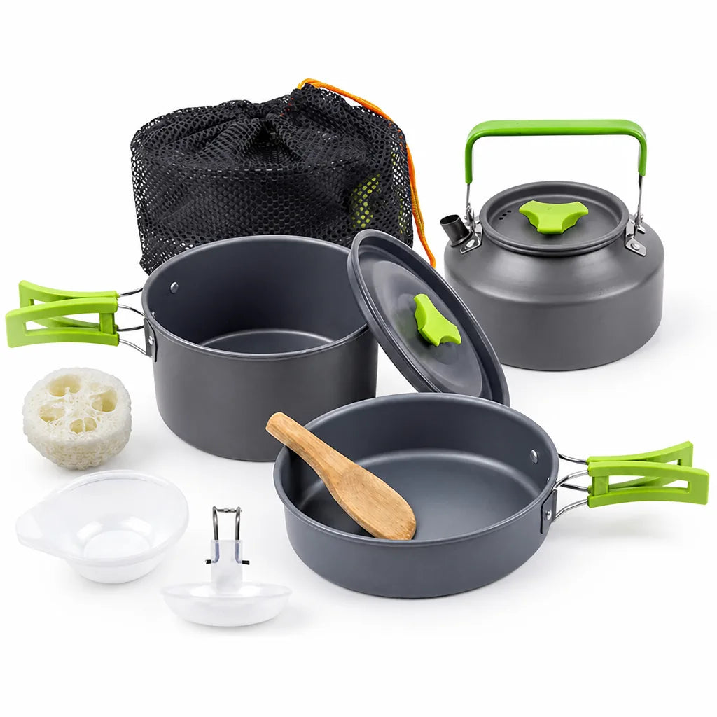 Compact Nesting Camping Cookware Set with Steamer, Pot, Frypan