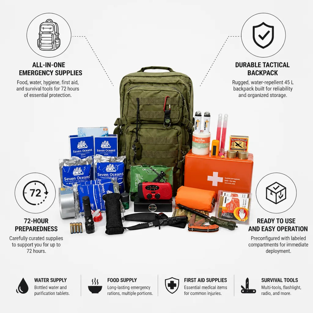 Emergency Kit 72-Hour Preconfigured 45 L Tactical Backpack