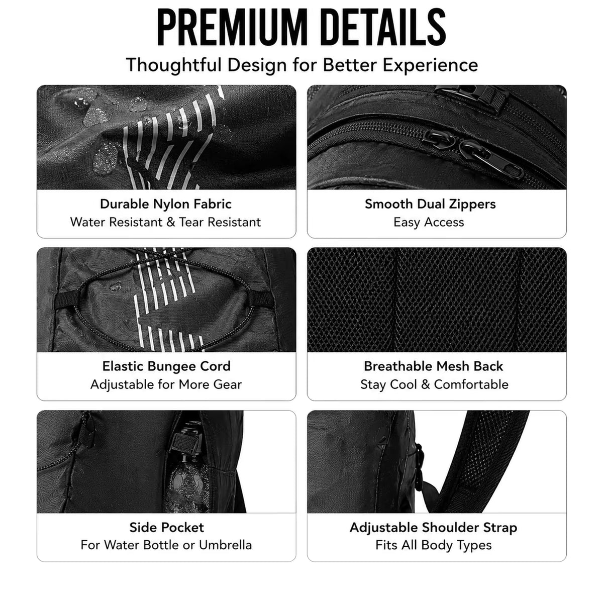 Hiking Daypack Lightweight Water-Resistant Nylon Multi-Compartment