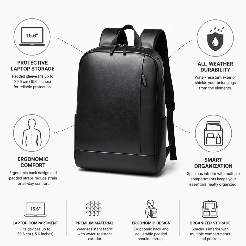 Laptop Backpack Padded 15.6-Inch Sleeve Water-Resistant