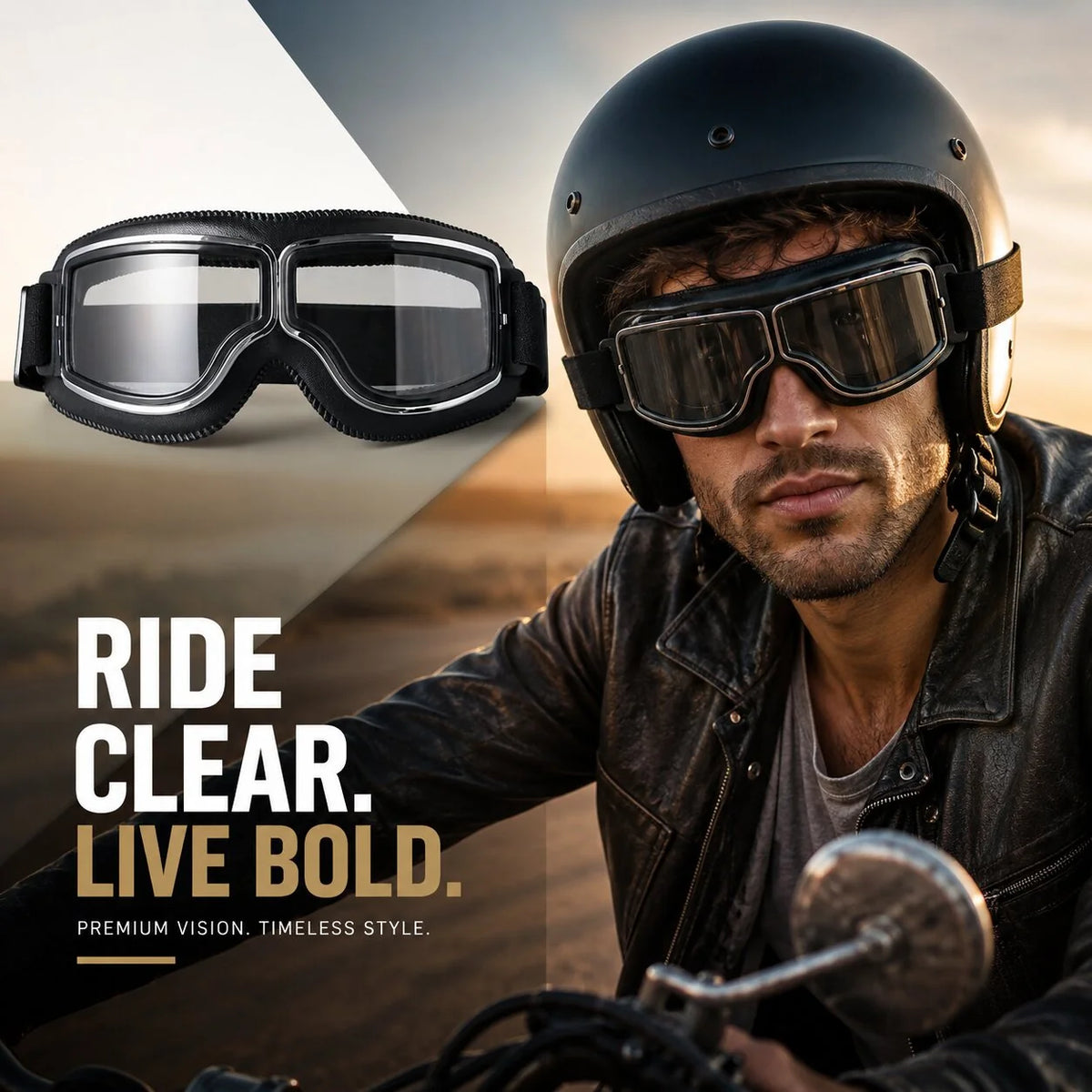 Motorcycle Goggles Impact-Resistant Polycarbonate UV Protection & Glasses-Friendly Fit