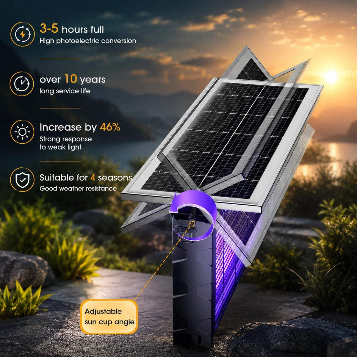 Outdoor Bug Zapper Light Solar & USB Charging Dusk-to-Dawn