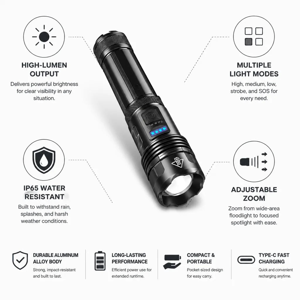 Pocket Flashlight High-Lumen Adjustable Zoom