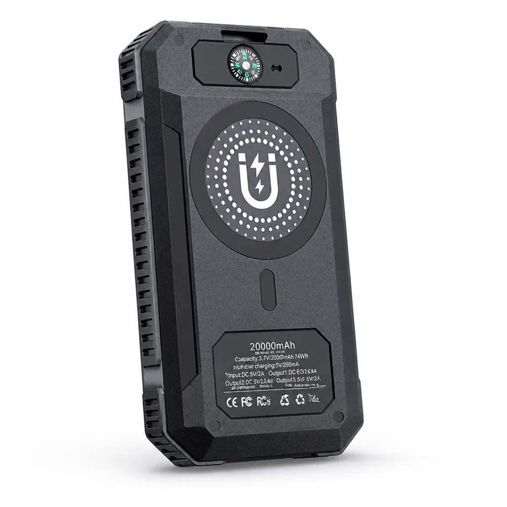 Power Bank 20000 mAh Solar Charging LED & Compass