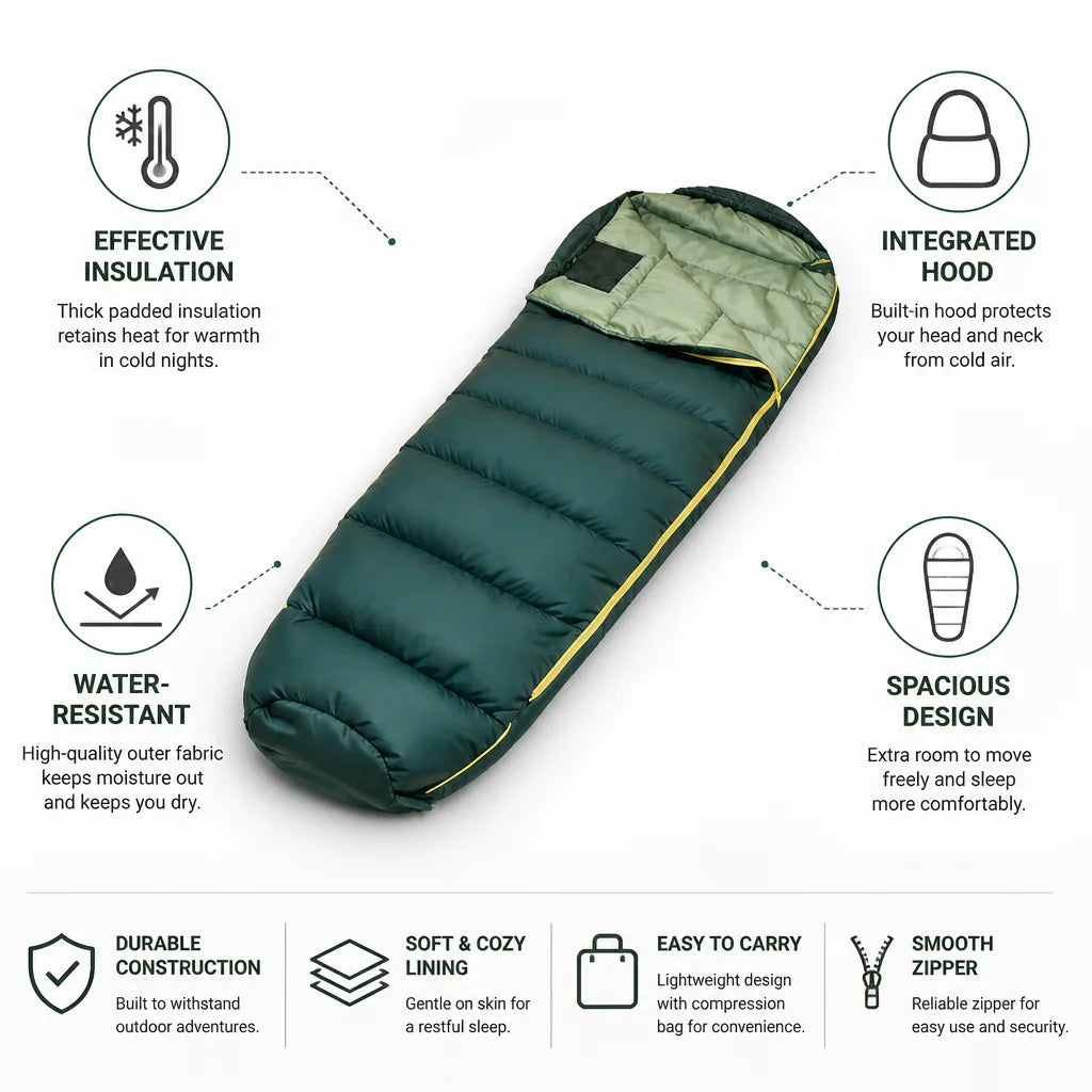 Sleeping Bag Insulated Hooded Water-Resistant