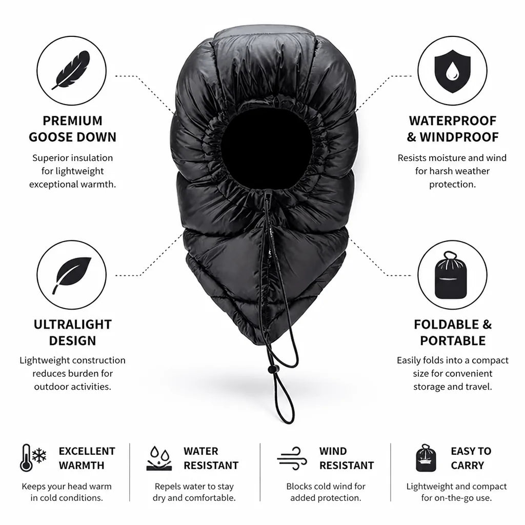 Winter Hat Goose Down Insulated Waterproof Ultralight & Packable