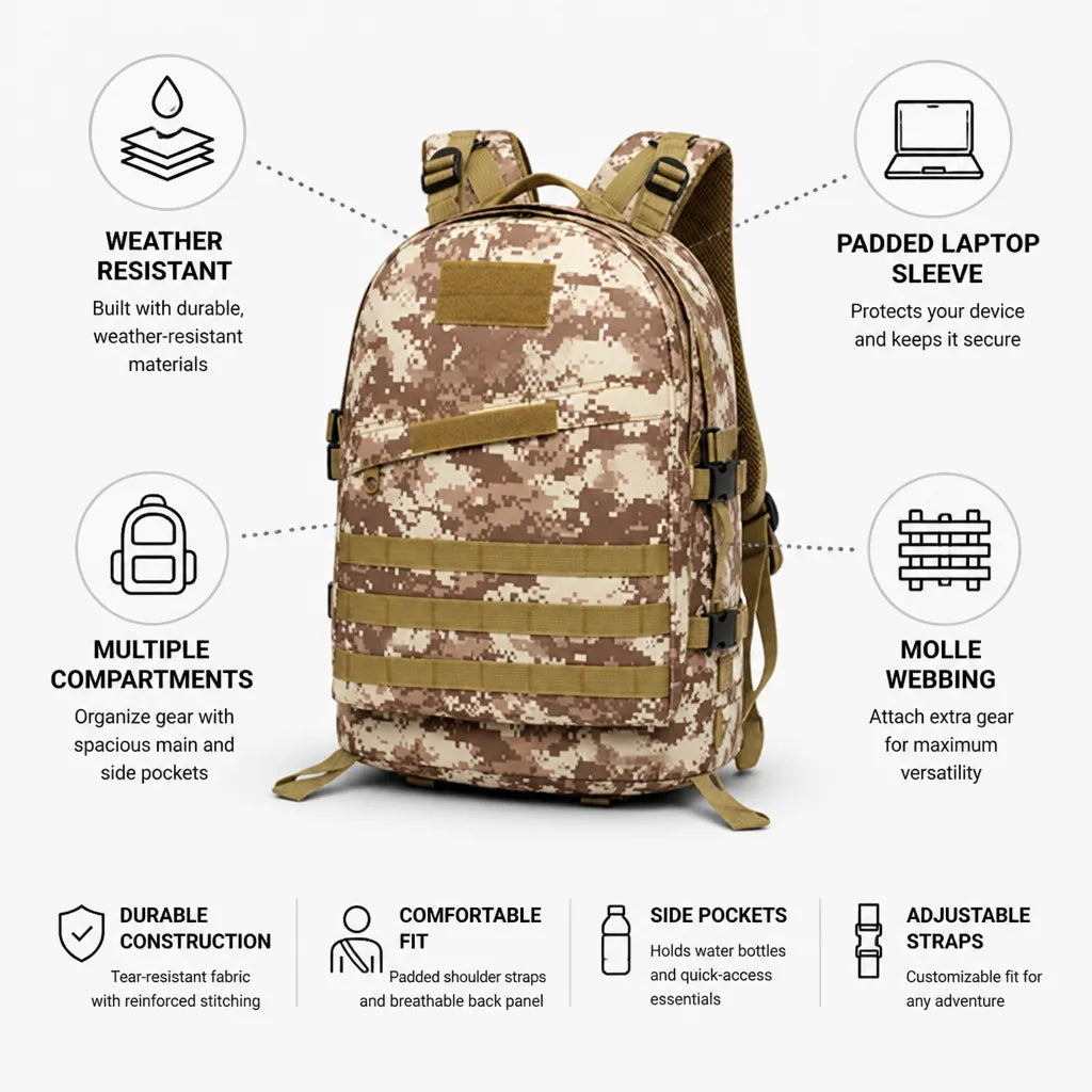 Backpack Weather-Resistant MOLLE Webbing Padded Laptop Sleeve