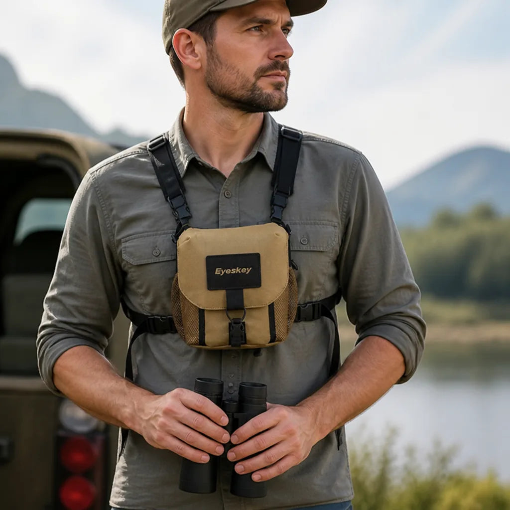 Binocular Chest Pack Adjustable Padded Case & Mesh Pockets