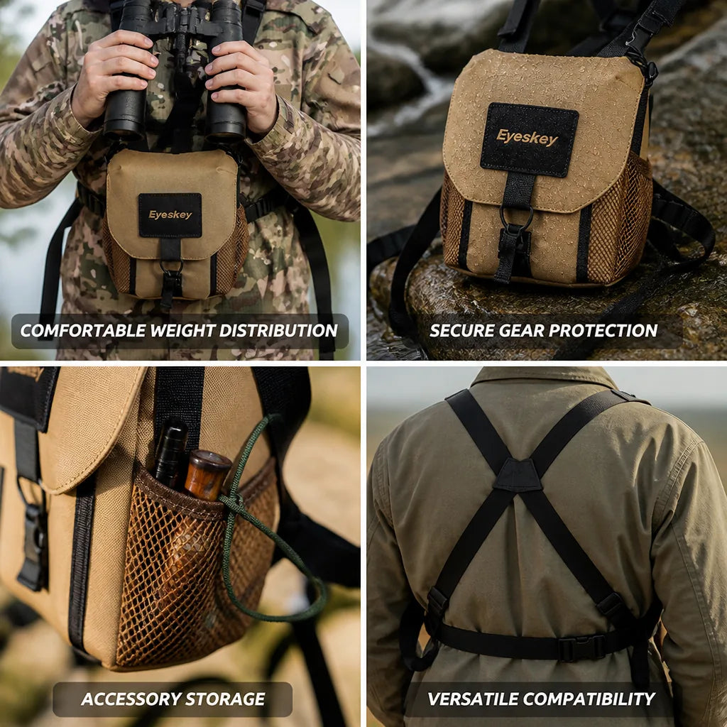 Binocular Chest Pack Adjustable Padded Case & Mesh Pockets