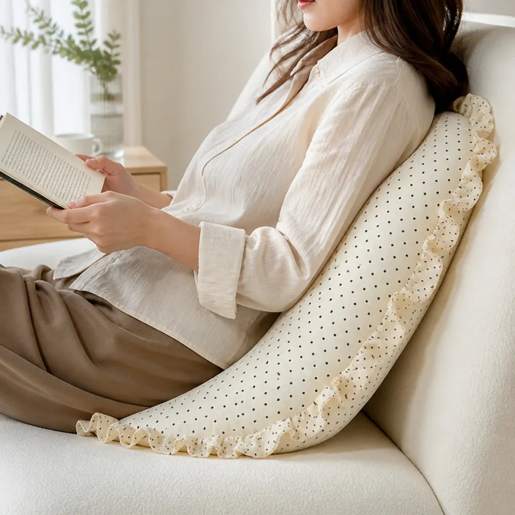 Bolster Cushion Lumbar Support Ruffle Trim Cotton Blend