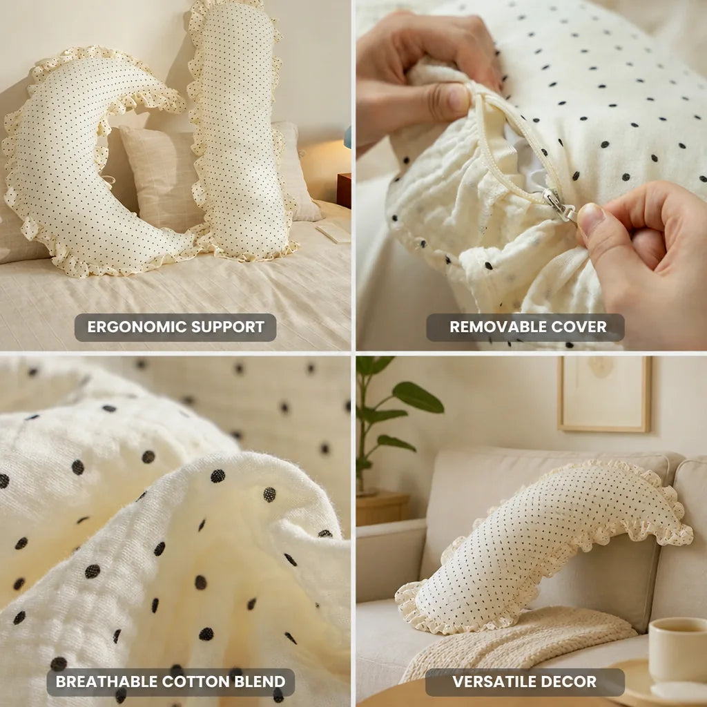 Bolster Cushion Lumbar Support Ruffle Trim Cotton Blend