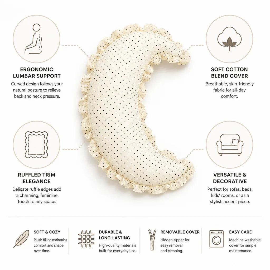 Bolster Cushion Lumbar Support Ruffle Trim Cotton Blend
