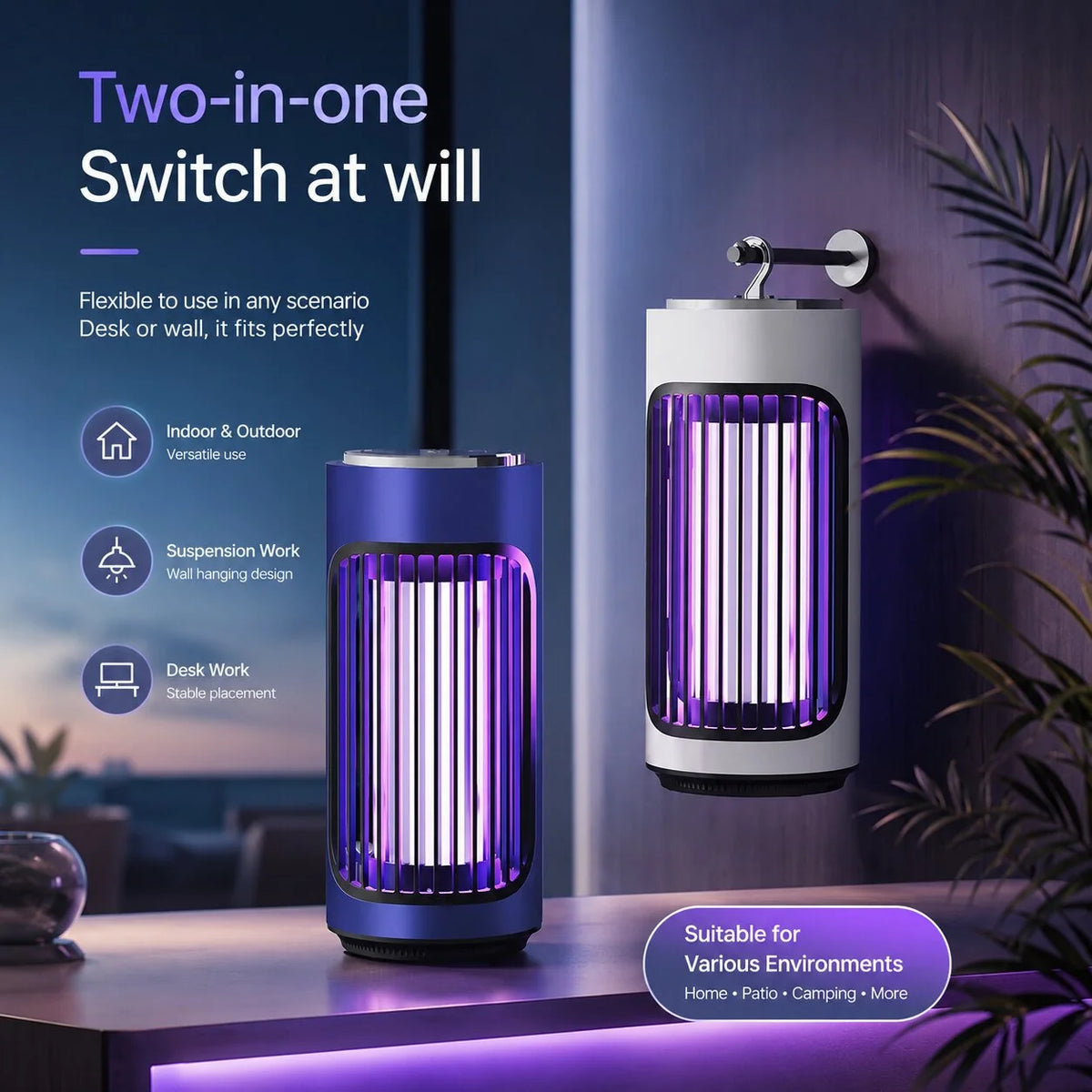 Bug Zapper Lamp Portable Rechargeable 360 Degree UV