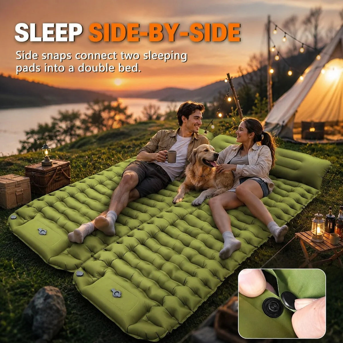 Camping Air Mattress Built-In Pump & Integrated Pillow