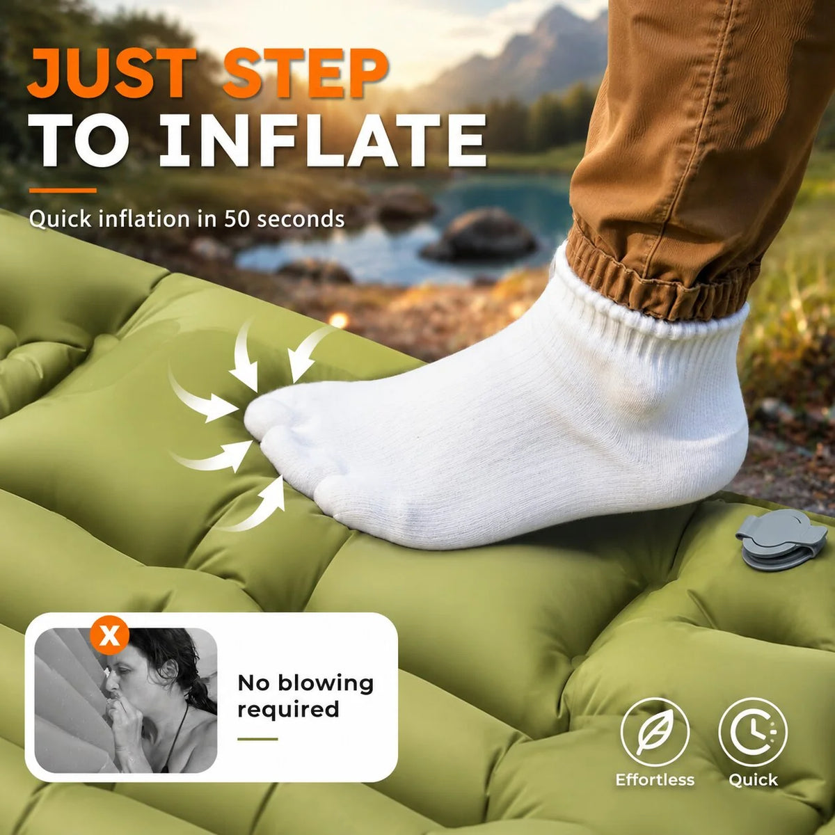 Camping Air Mattress Built-In Pump & Integrated Pillow