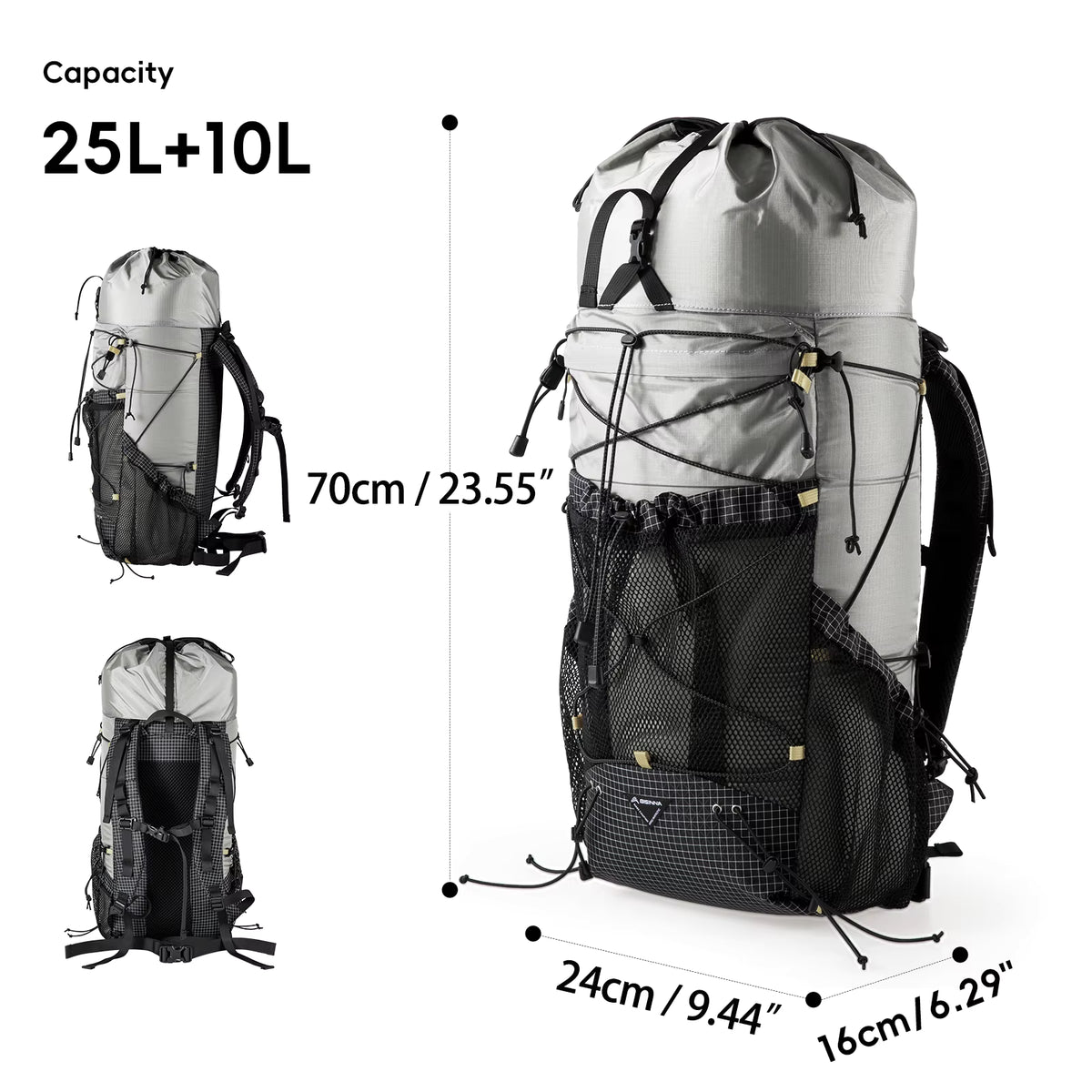 Camping Backpack Expandable 25L + 10L Ultralight & Water-Resistant
