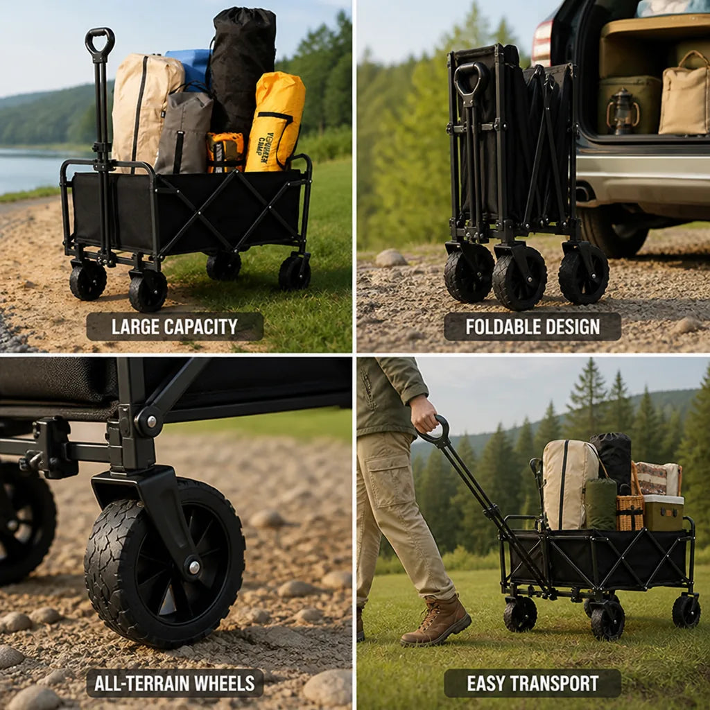 Camping Cart Foldable Hand-Pull All-Terrain Wheels