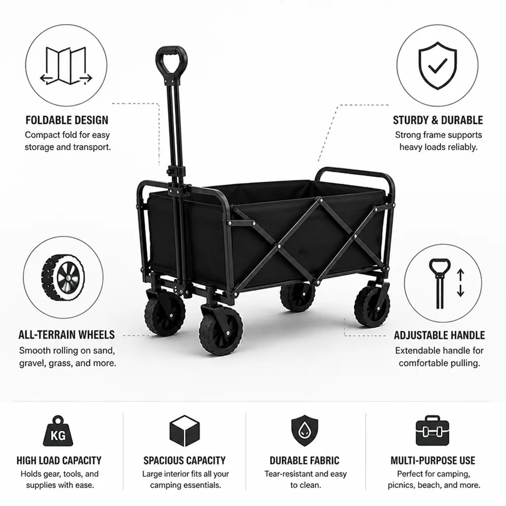 Camping Cart Foldable Hand-Pull All-Terrain Wheels