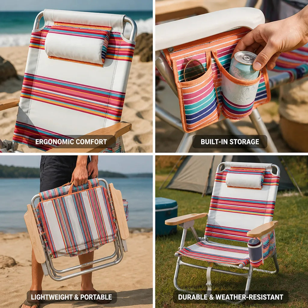 Camping Chair Aluminum Frame Ergonomic Cup Holder & Padded Headrest