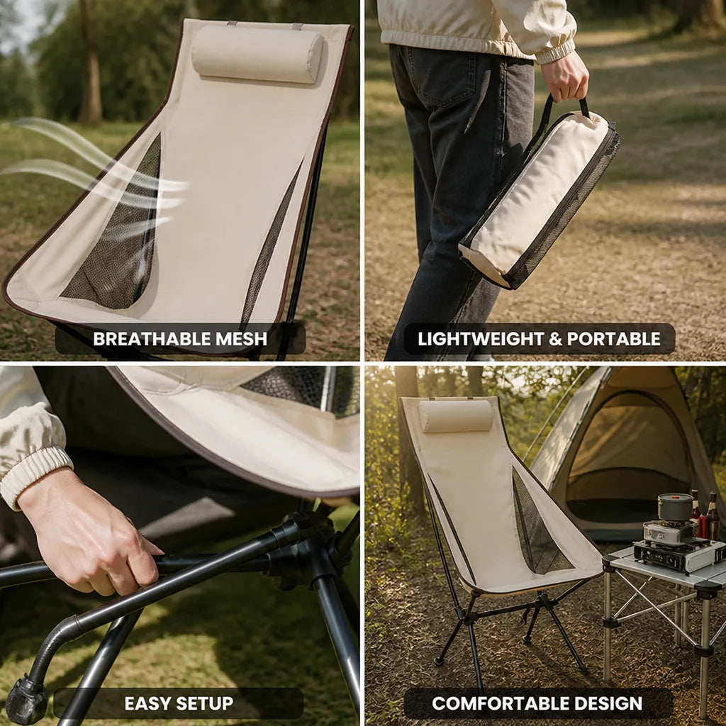 Camping Chair Lightweight Aluminum Foldable Headrest