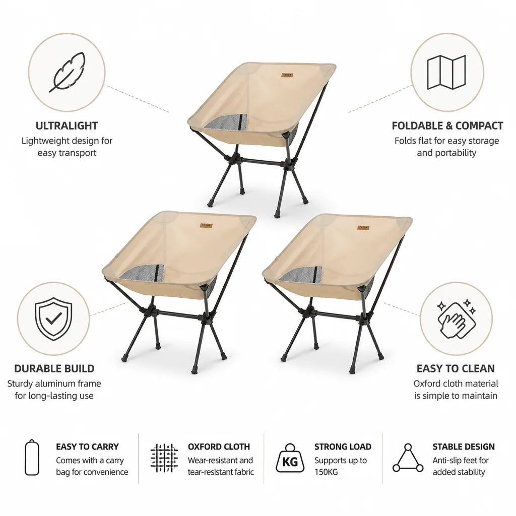 Camping Chairs Foldable & Ultralight Set of 3