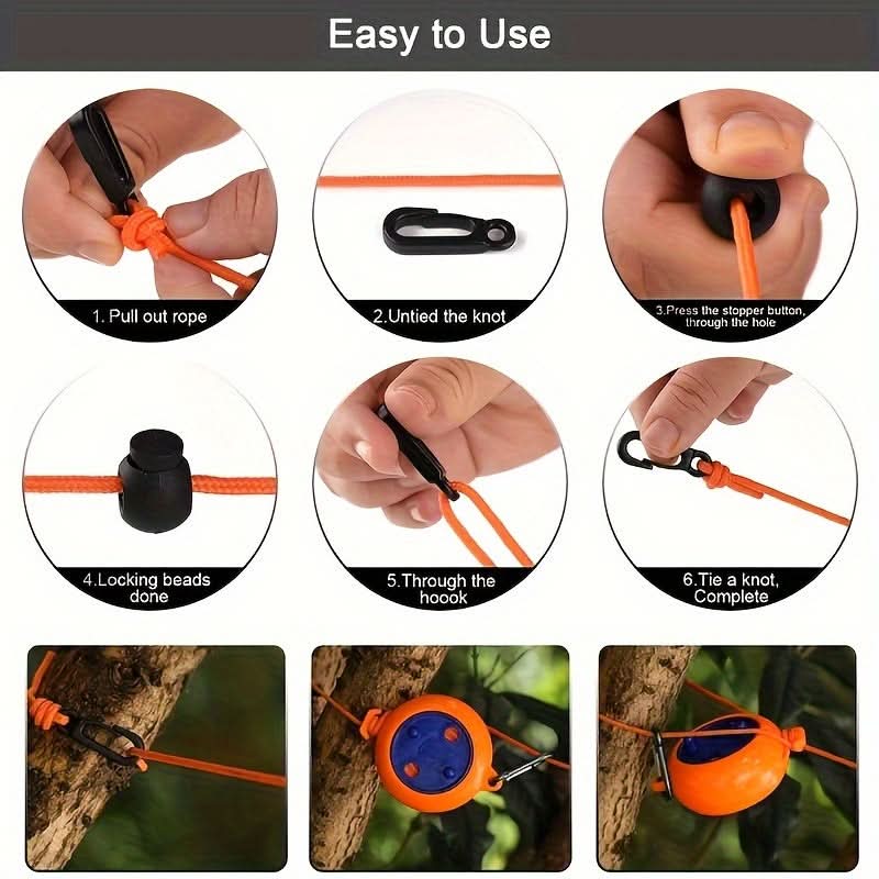 Camping Clothesline Adjustable Elastic Rope & Reinforced Clips