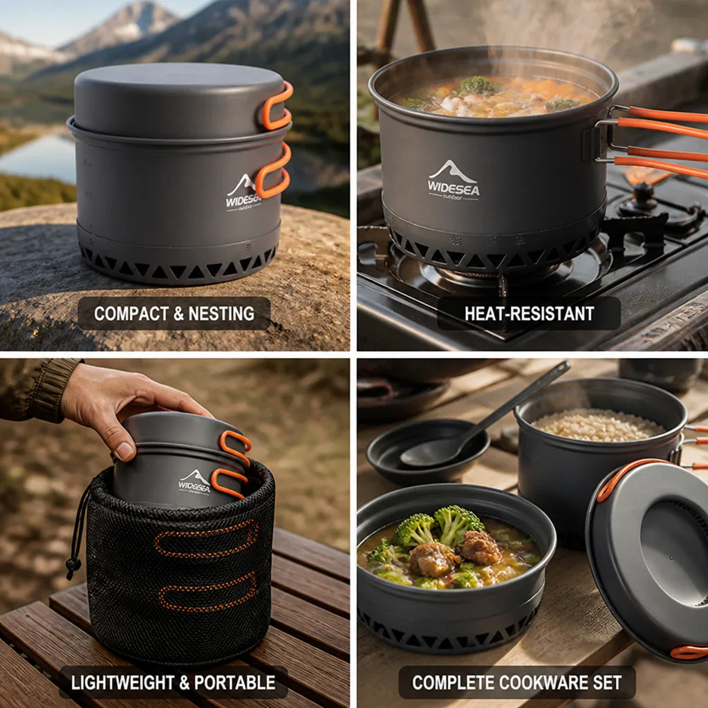 Camping Cookware Set 2.3L Nesting Lightweight & Heat-Resistant