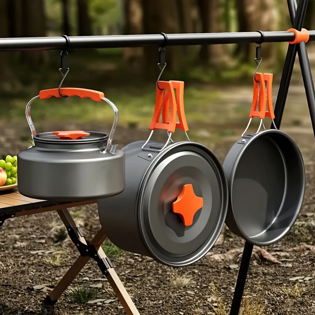 Camping Cookware Set Compact Nesting Aluminum & Heat-Resistant Handles