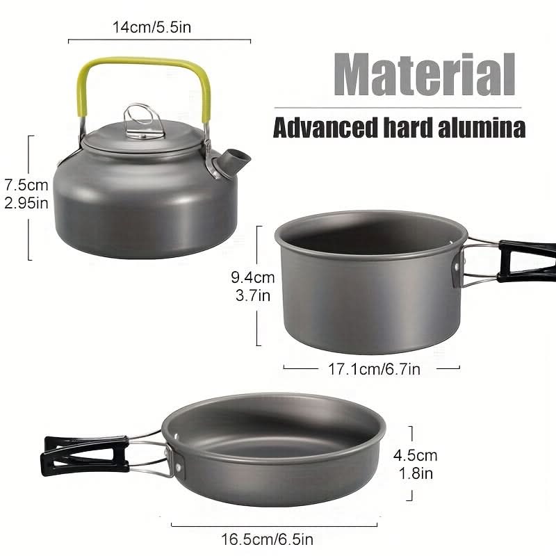 Camping Cookware Set Compact Nesting Aluminum & Heat-Resistant Handles