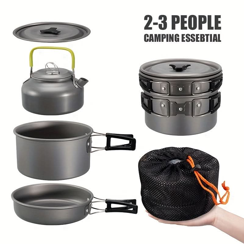 Camping Cookware Set Compact Nesting Aluminum & Heat-Resistant Handles