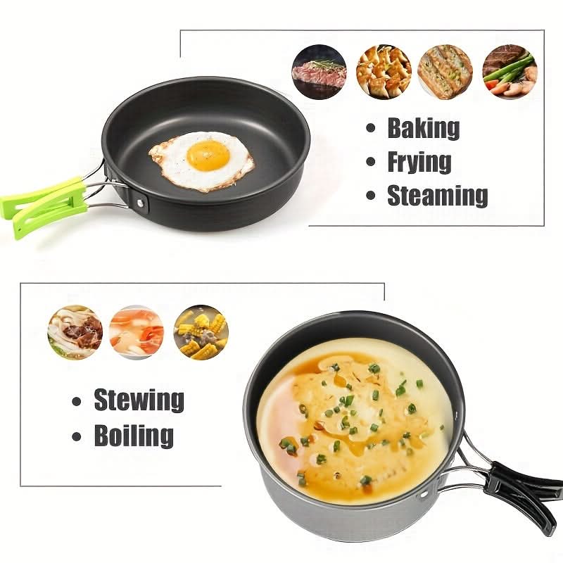 Camping Cookware Set Compact Nesting Aluminum & Heat-Resistant Handles