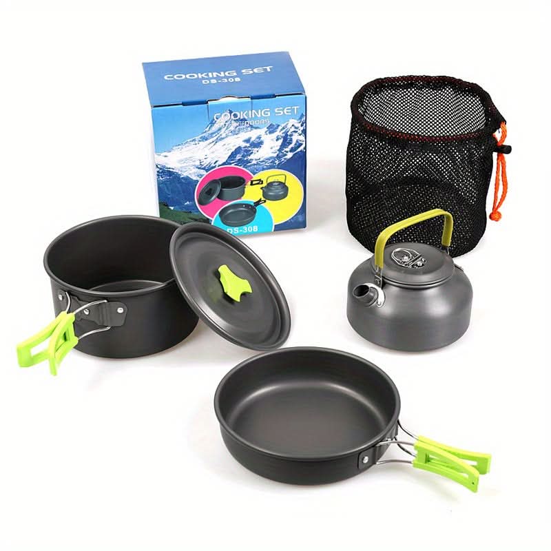Camping Cookware Set Compact Nesting Aluminum & Heat-Resistant Handles