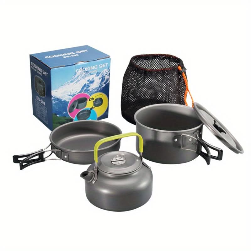 Camping Cookware Set Compact Nesting Aluminum & Heat-Resistant Handles