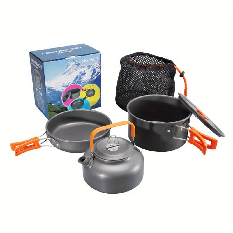 Camping Cookware Set Compact Nesting Aluminum & Heat-Resistant Handles
