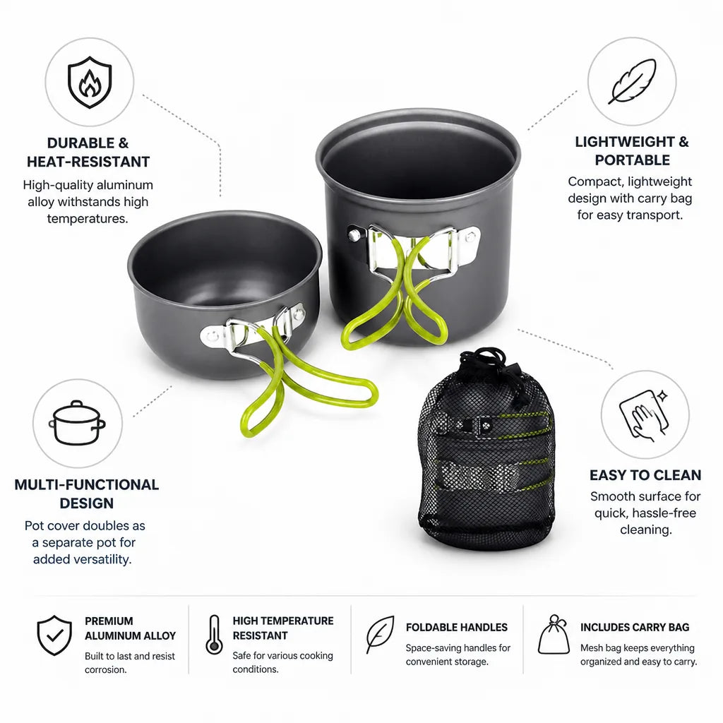 Camping Cookware Set Foldable Aluminum Pot & Carry Bag