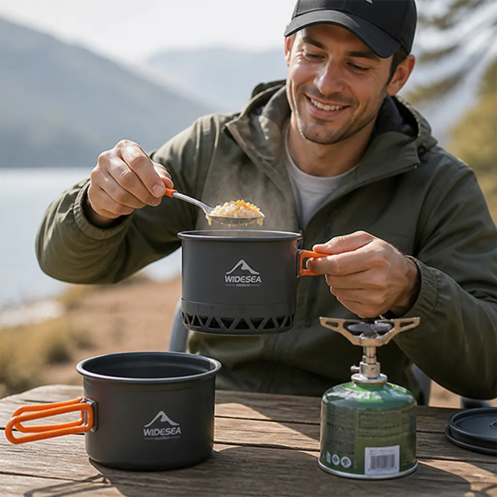 Camping Cookware Set Hard Anodized Aluminum Nesting Foldable Handles