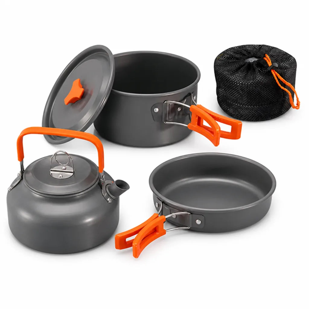 Camping Cookware Set Lightweight Aluminum Nesting Three-Piece