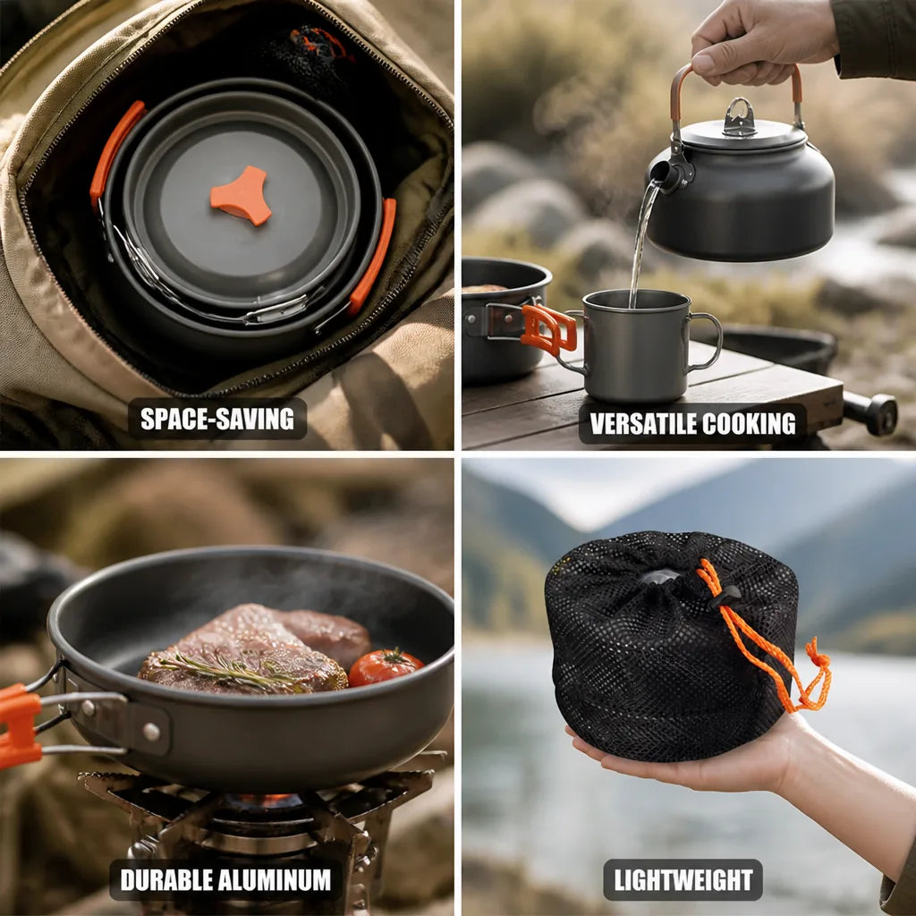 Camping Cookware Set Lightweight Aluminum Nesting Three-Piece