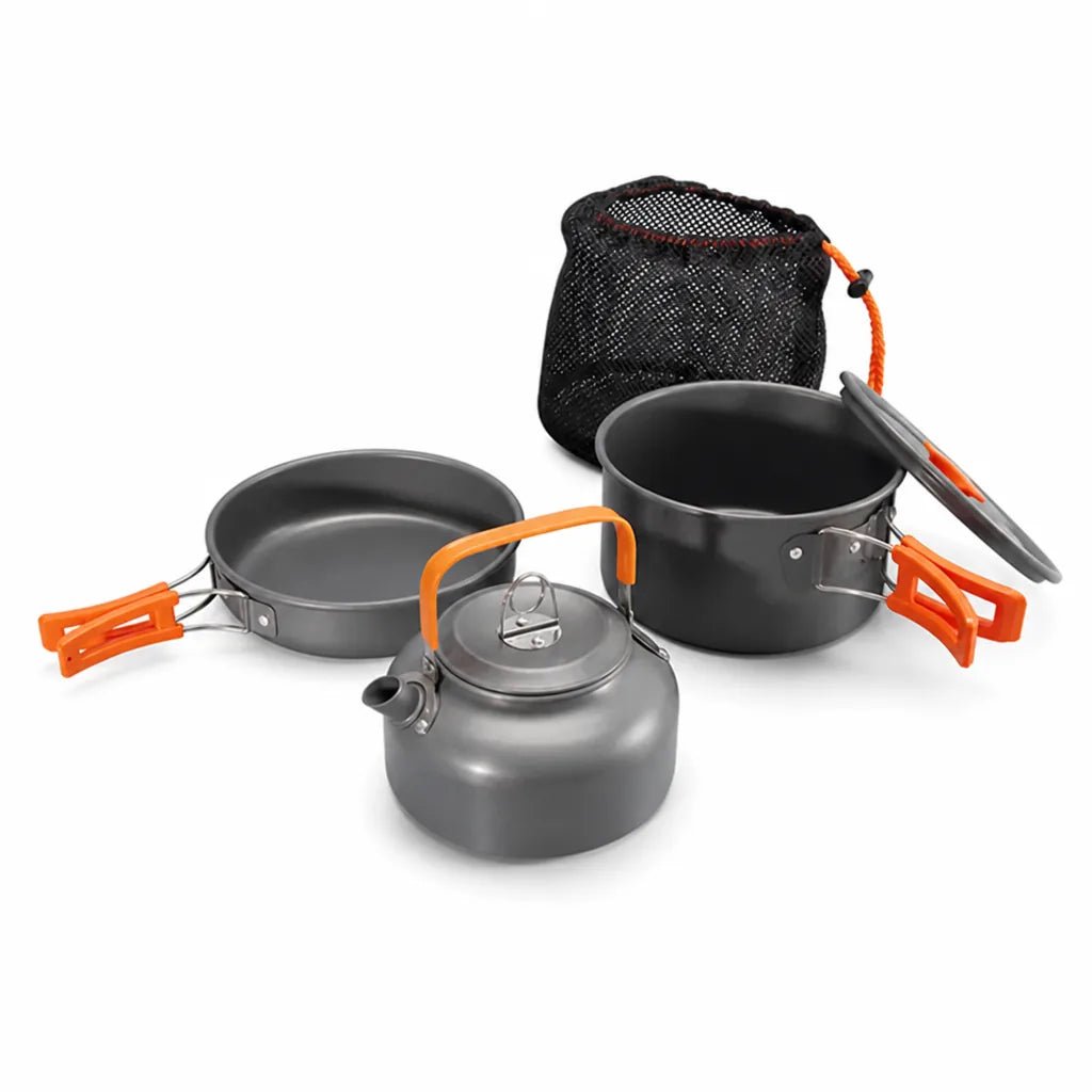 Camping Cookware Set Lightweight Aluminum Nesting Three-Piece
