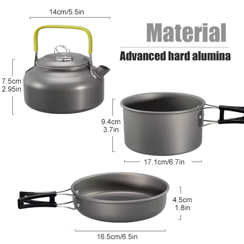 Camping Cookware Set Nesting Hard Alumina 3-Piece