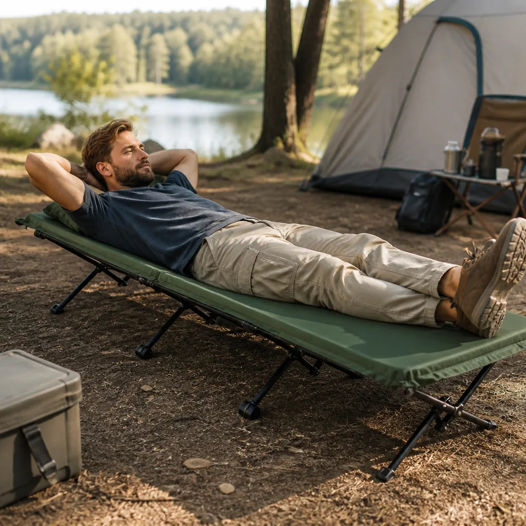 Camping Cot Ergonomic Foldable Weather-Resistant Fabric