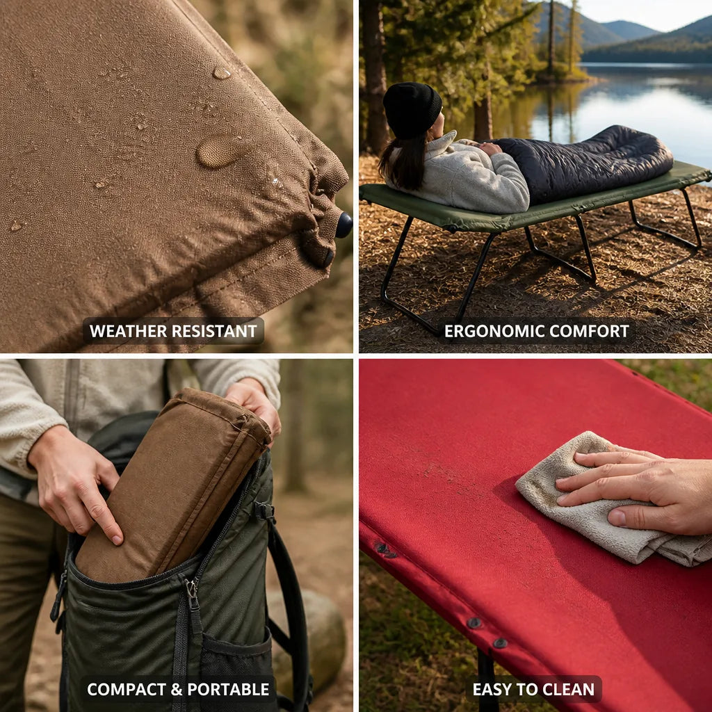 Camping Cot Ergonomic Foldable Weather-Resistant Fabric