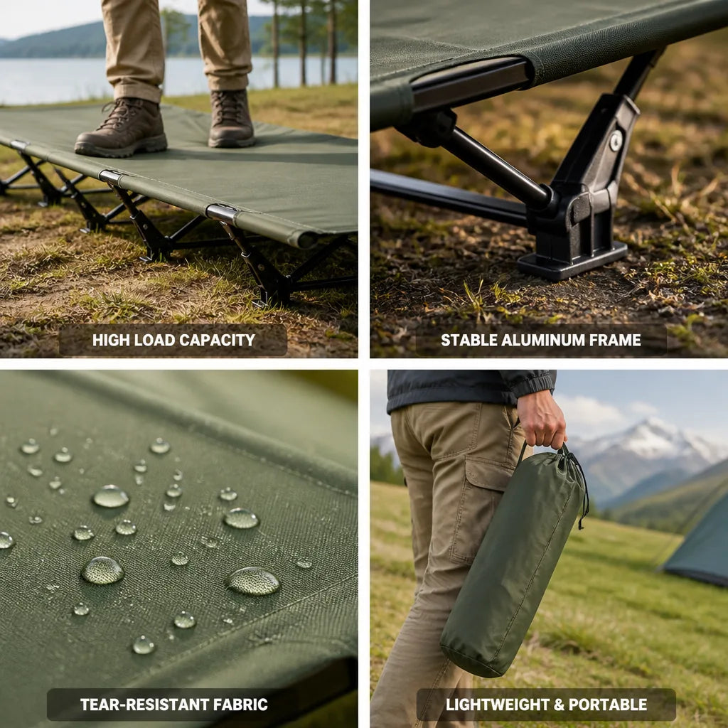 Camping Cot Foldable Aviation-Grade Aluminum 331 Lb Capacity